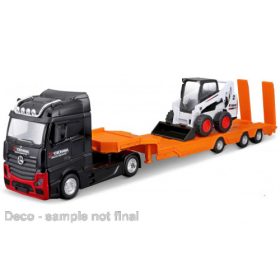   Bburago Mercedes-Benz Actros nyergesvontató, munkagépszállító félpótkocsival - Bobcat (18-32311) (1:43)