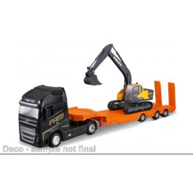   Bburago Volvo FH16 nyergesvontató, munkagépszállító félpótkocsival, lánctalpas markológéppel (18-32312) (1:43)