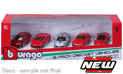 Bburago Ferrari 5-részes Szett: 488 GTB, Enzo, 488 Pista, F12 Berlinetta és La Ferrari (18-56125) (1:64)