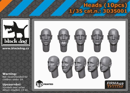 Black Dog 3D35001 Heads 10pcs dioráma makett kiegészítő (1/35)