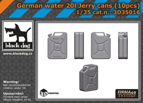 Black Dog 3D35016 German water 20L jerry cans 10pcs dioráma makett kiegészítő (1/35)