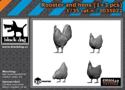 Black Dog 3D35022 Rooster and hens (1+3 pcs) dioráma makett kiegészítő (1/35)