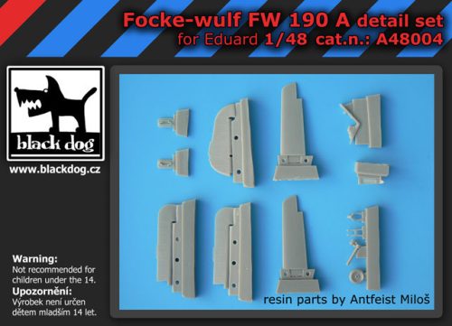 Black Dog A48004 Focke-Wulf FW 190 A detail set for Eduard, 13 resin parts makett dioráma kiegészítő (1/48)