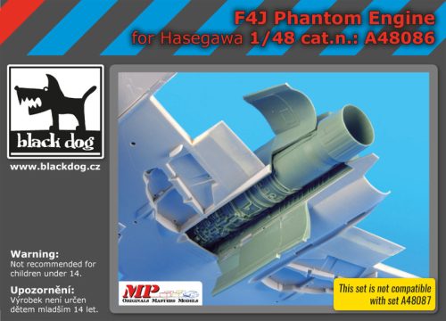 Black Dog A48086 F4J Phantom engine for Hasegawa makett dioráma kiegészítő (1/48)