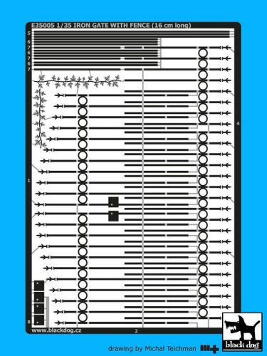 Black Dog E35005 Iron gate with fence (16 cm long) dioráma makett kiegészítő (1/35)