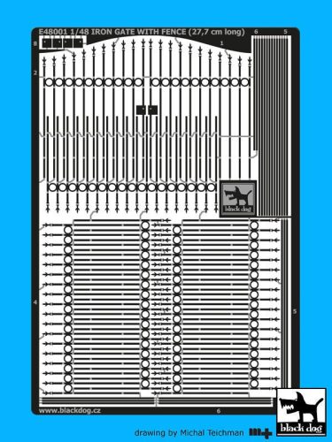 Black Dog E48001 Iron gate with fence (27,7 cm long) dioráma makett kiegészítő (1/48)