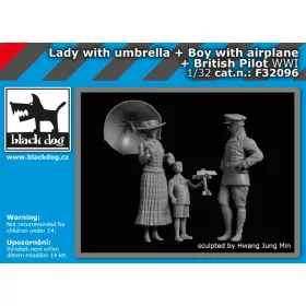   Black Dog F32096 Lady with umbrella+boy with airplane+british pilot WW I dioráma makett kiegészítő (1/32)