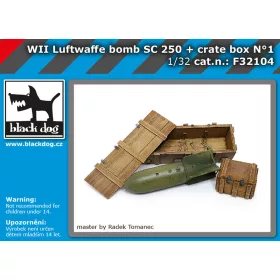   Black Dog F32104 WW II Luftwaffe bomb SC 250 + crate box N°1 dioráma makett kiegészítő (1/32)