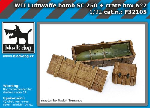 Black Dog F32105 WW II Luftwaffe bombs SC 250 + crate box N°2 dioráma makett kiegészítő (1/32)