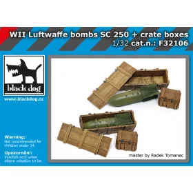   Black Dog F32106 WW II Luftwaffe bombs SC250 + crate boxes dioráma makett kiegészítő (1/32)