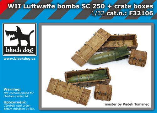 Black Dog F32106 WW II Luftwaffe bombs SC250 + crate boxes dioráma makett kiegészítő (1/32)