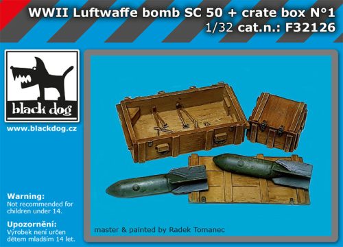 Black Dog F32126 WW II Luftwaffe bomb Sc 50+crate box dioráma makett kiegészítő (1/32)