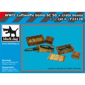   Black Dog F32128 WW II Luftwaffe bomb Sc 50+crate boxes dioráma makett kiegészítő (1/32)