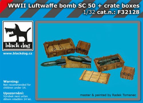 Black Dog F32128 WW II Luftwaffe bomb Sc 50+crate boxes dioráma makett kiegészítő (1/32)