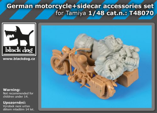 Black Dog T48070 German motorcycle +sidecar for Tamiya makett dioráma kiegészítő (1/48)