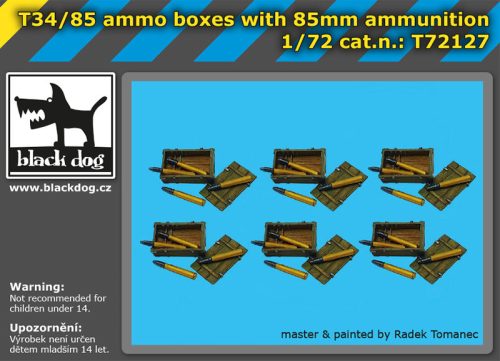 Black Dog T72127 T34/85 ammo boxes with 85 mm ammunition makett dioráma kiegészítő (1/72)