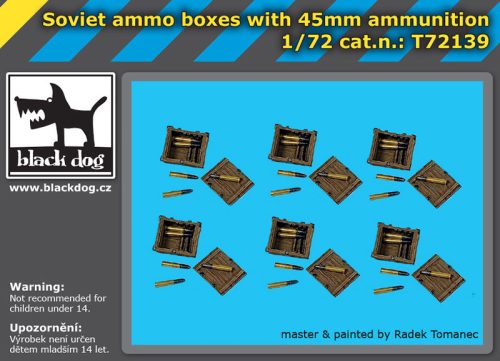 Black Dog T72139 Soviet ammo boxes with 45 mm amunition makett dioráma kiegészítő (1/72)