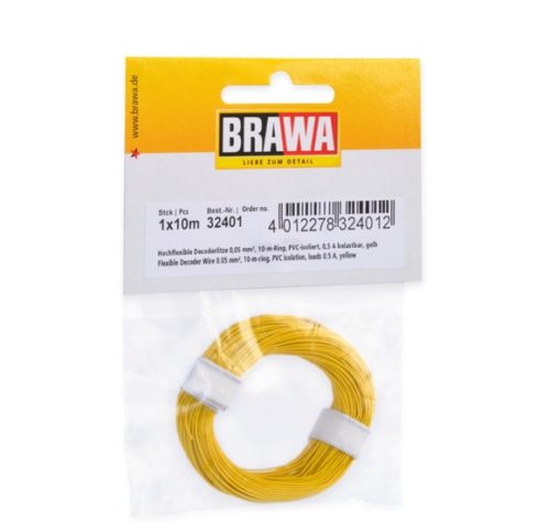 Brawa 32401 Vékony vezeték 0,05 mm², 10 m, sárga