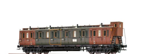 Brawa 45268 Oldalfellépős személykocsi fékházzal, négytengelyes ABC4, 1./2./3. osztály, K.P.E.V. (E1) (H0)