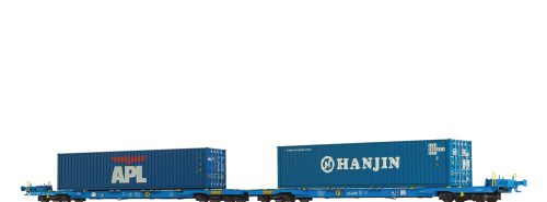 Brawa 48110 Konténerszállító iker-teherkocsi, Sffggmrrs, APL / HANJIN konténerekkel, AAE (E6) (H0)