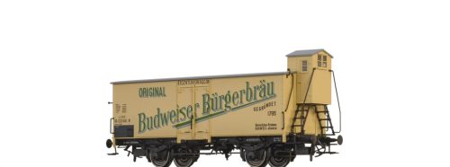 Brawa 51260 Fedett teherkocsi fékházzal, G10, Budweiser Bürgerbräu, k.k.St.B. (E2) (H0)