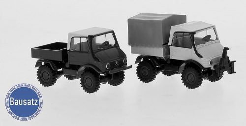 Brekina 10219 Mercedes Unimog 421 platós és ponyvás teherautó, 1960 (H0) - Építőkészlet