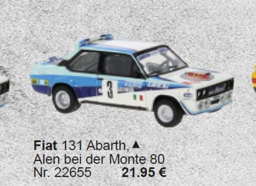 Brekina 22655 Fiat 131 Abarth, Alen bei der Monte 80 (H0)