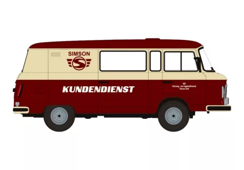 Brekina 30229 Barkas B1000 félbusz, Simson Kundendienst (H0)