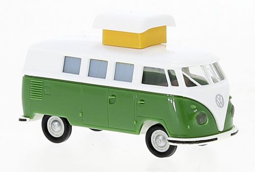 Brekina 31617 Volkswagen Transporter T1b Camper, fehér/zöld, kihúzott tetővel 1960 (H0)