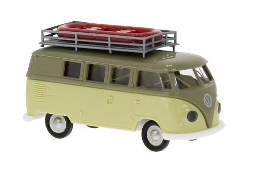 Brekina 31638 Volkswagen Transporter T1b Camper, tetőcsomagtartóval és gumicsónakkal (H0)