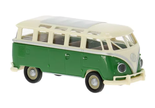 Brekina 31854 Volkswagen Transporter T1b, Samba, világosbézs/zöld (H0)