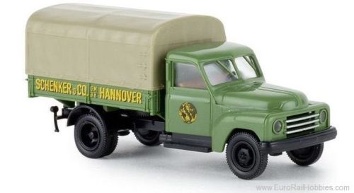 Brekina 37138 Hanomag L 28 ponyvás teherautó, Schenker Hannover (H0)