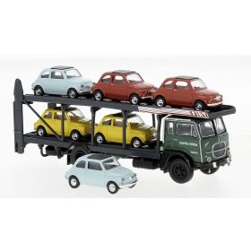   Brekina 58482 Fiat 642 autószállító teherautó, Santa Rosa 1962, 6 db Fiat 500 (Busch) (H0)