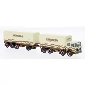   Brekina 58540 Fiat 691 Millepiedi 1970 dobozos teherautó pótkocsival, Ferrero (H0)