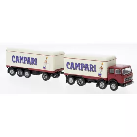   Brekina 58543 Fiat 691 Millepiedi 1970 dobozos teherautó pótkocsival, Campari (H0)