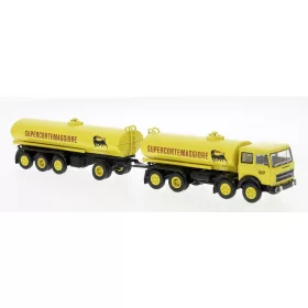   Brekina 58552 Fiat 691 Millepiedi 1970 üzemanyagszállító teherautó pótkocsival - Agip (H0)