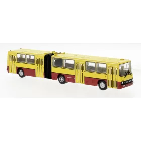   Brekina 59721 Ikarus 280.02 csuklós autóbusz, négyajtós városi autóbusz, sárga/piros, 1985 (H0)