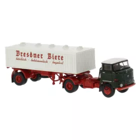   Brekina 71221 IFA W50 nyergesvontató sörszállító félpótkocsival - Dresdner Biere (H0)