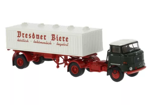 Brekina 71221 IFA W50 nyergesvontató sörszállító félpótkocsival - Dresdner Biere (H0)