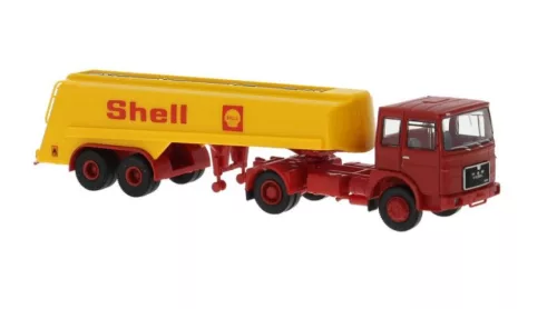 Brekina 78165 MAN F7 nyergesvontató, üzemanyagszállító félpótkocsival - Shell 1968 (H0)