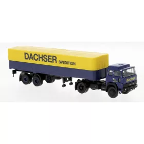   Brekina 83254 Magirus-Deutz 310 D16 nyergesvontató, ponyvás félpótkocsival - Dachser Spedition 1974 (H0)