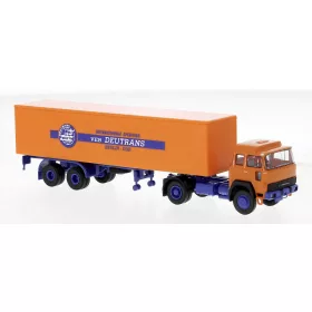  Brekina 83260 Magirus-Deutz 310 D16 nyergesvontató, dobozos félpótkocsival - Deutrans, 1974 (H0)