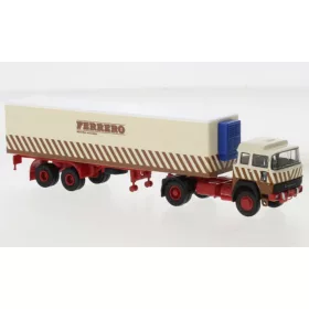   Brekina 83284 Magirus D385 D16 nyergesvontató 1974, hűtődobozos félpótkocsival, Ferrero (I) (H0)