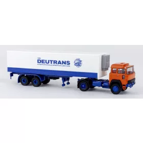   Brekina 83286 Magirus-Deutz 310 D16 nyergesvontató 1974, hűtődobozos félpótkocsival - Deutrans (H0)