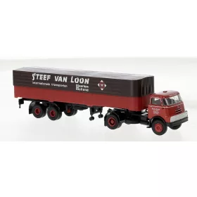   Brekina 85228 DAF DO 2000 nyergesvontató 1957, ponyvás félpótkocsival - Steef v. Loon (H0)
