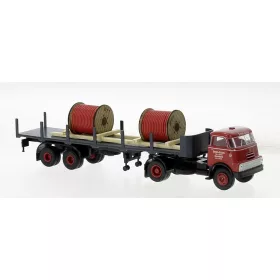   Brekina 85229 DAF DO 2000 nyergesvontató 1957, rakoncás félpótkocsival - kábeltekercs rakománnyal (NL) (H0)