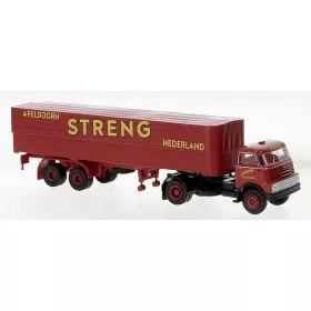   Brekina 85230 DAF DO 2000 nyergesvontató 1957, ponyvás félpótkocsival - Streng (H0)