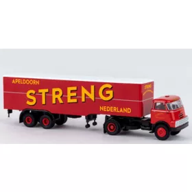  Brekina 85231 DAF DO 2000 nyergesvontató 1957, dobozos félpótkocsival - Streng (H0)