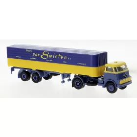   Brekina 85238 DAF DO 2000 nyergesvontató 1957, ponyvás félpótkocsival - van Swieten (H0)