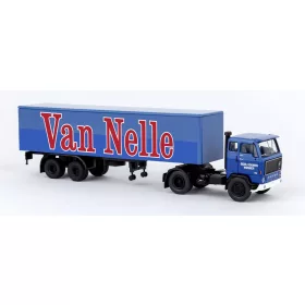   Brekina 85674 Volvo F 89 nyergesvontató, dobozos félpótkocsival - Van Nelle 1972 (H0)